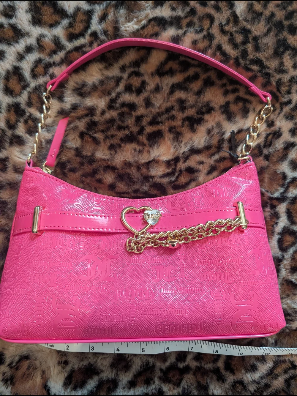 Juicy Couture Hot Pink Shoulder Bag with Heart Chain Detail